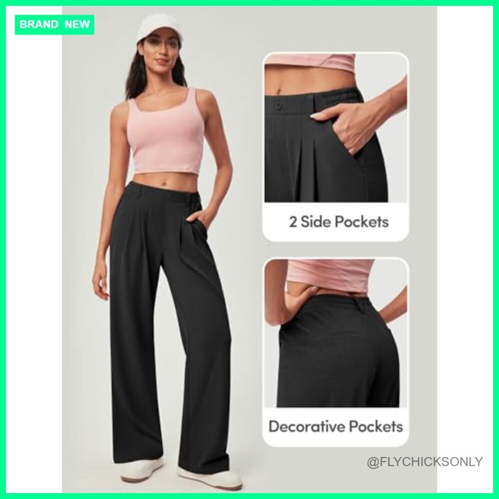 Wide Leg Palazzo Pants High Waisted Pull On Stretchy Work Trousers - Picture 5 of 7